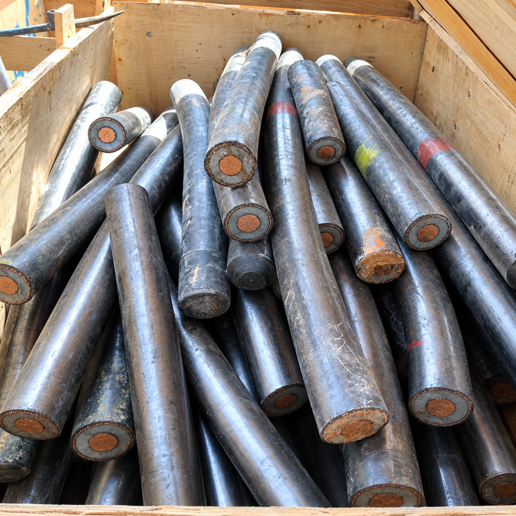 Rusty Metal Billets in Wooden Crate